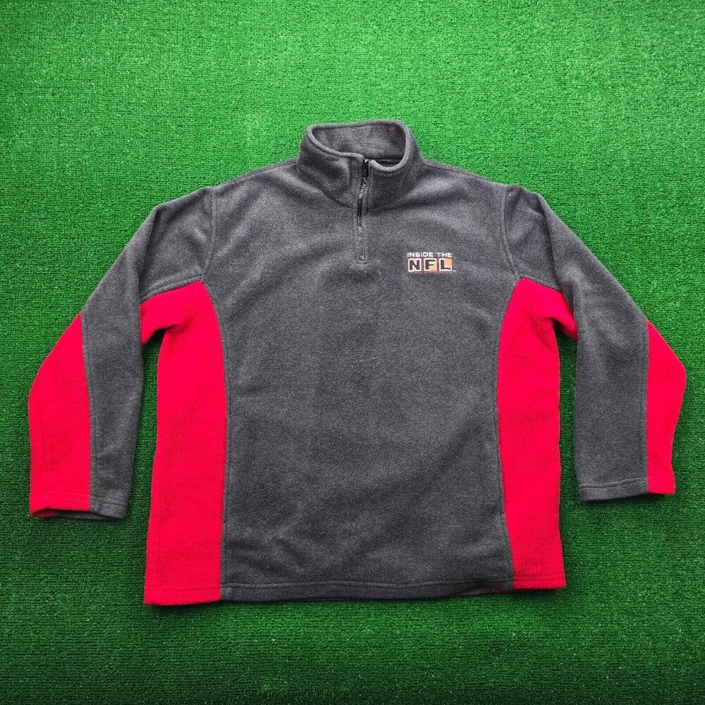 Inside the‎ NFL Sweater Mens Large Gray Red HBO Vintage Fleece 1/4 Zip Pullover